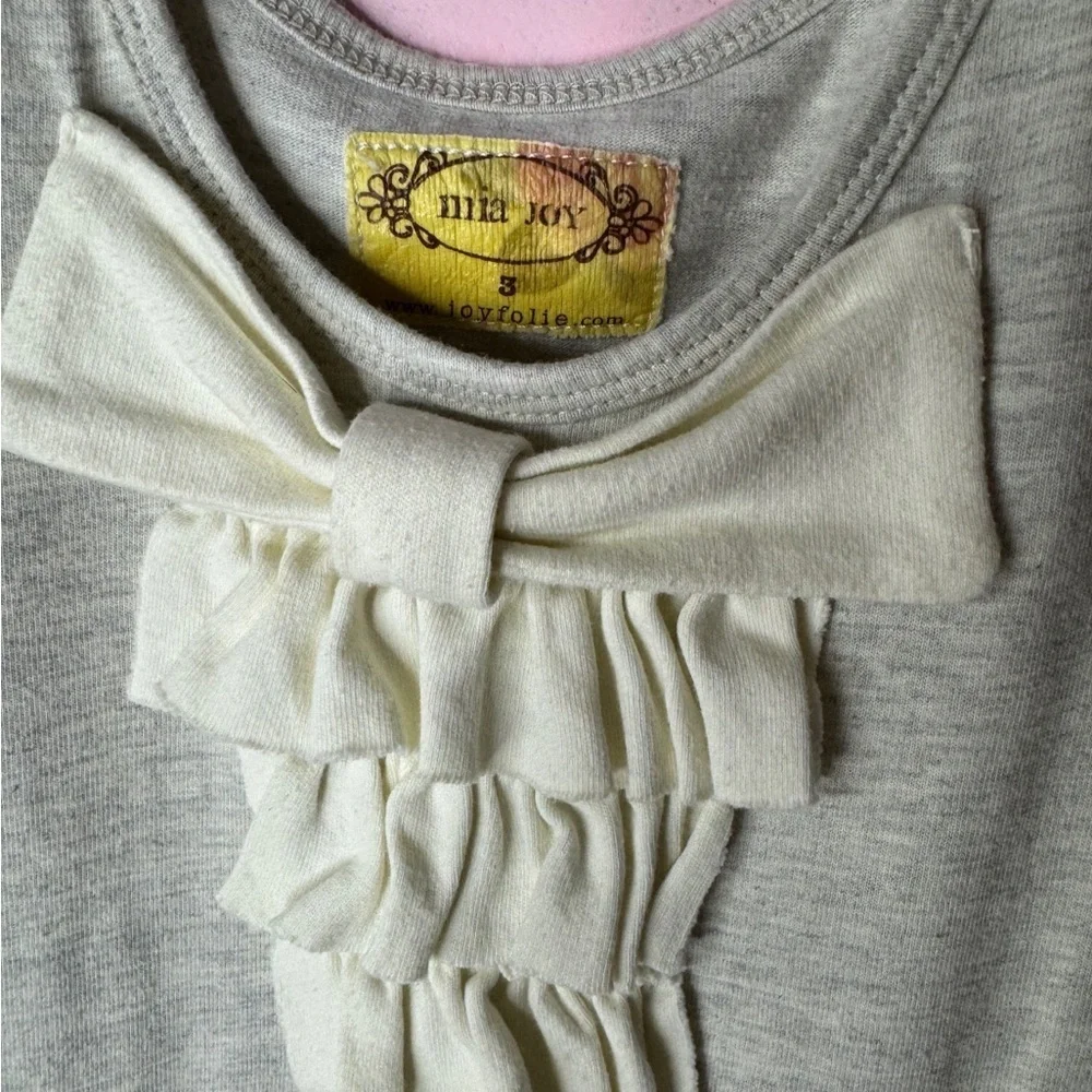 Mia Joy Girls Heather Gray Ruffle Dress Bow Front Short Sleeve Size 3T